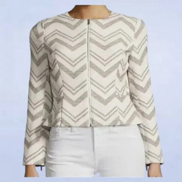 1. State Womens Cashew Chevron Zip Front Peplum Jacket - Size Medium - Picture 1 of 10
